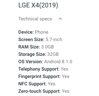 LG X4 2019 Specs