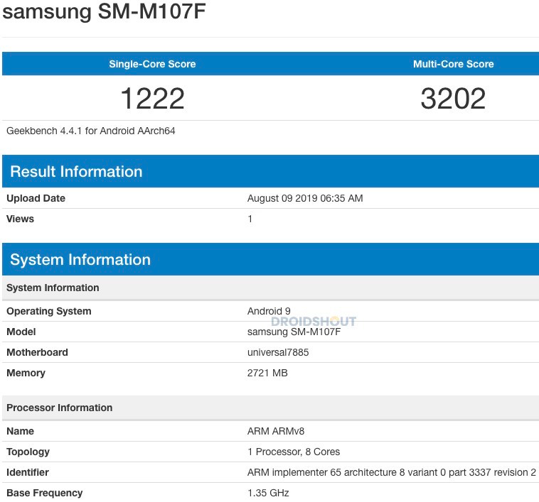 Samsung Galaxy M10s Sm-M107F Geekbench
